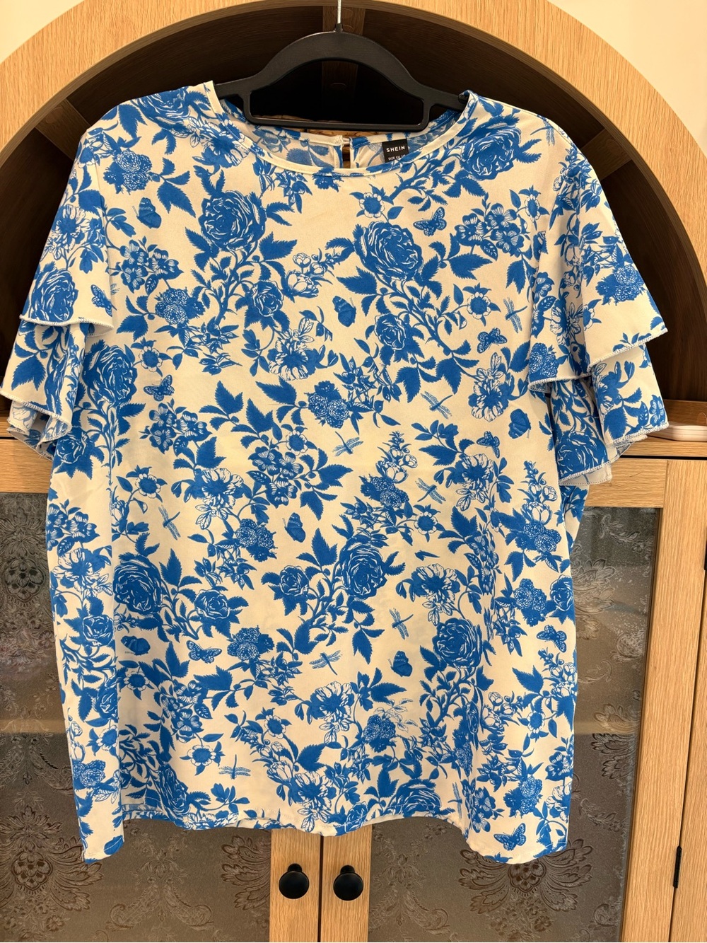Blue Floral Short Sleeve Blouse